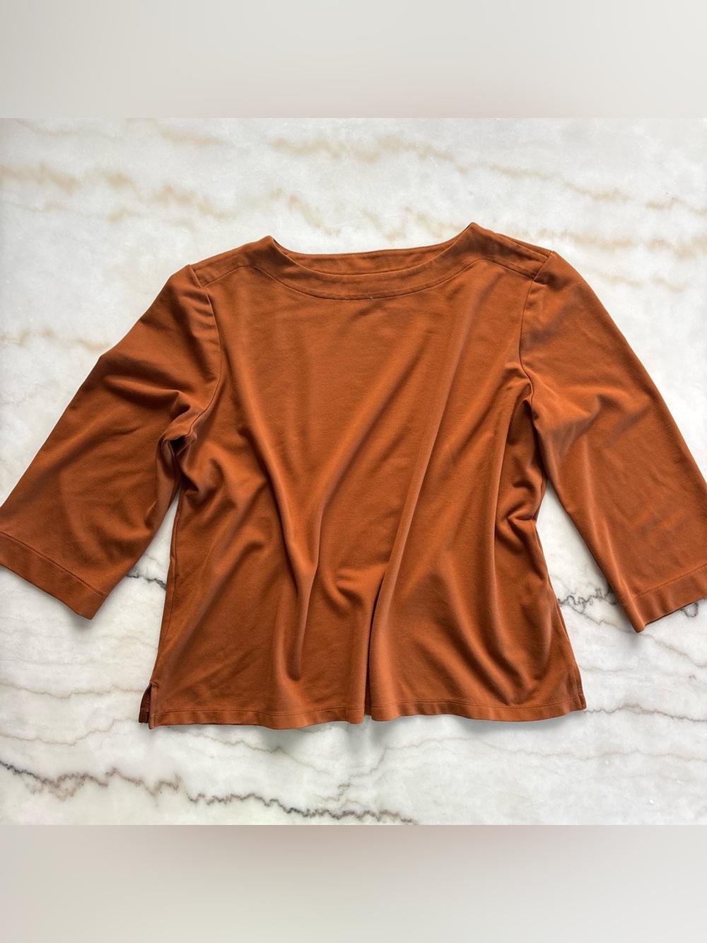 Chicos Vintage 90s Travelers Top Size 3 / XL Rust Orange Boat Neck 3/4 Sleeve